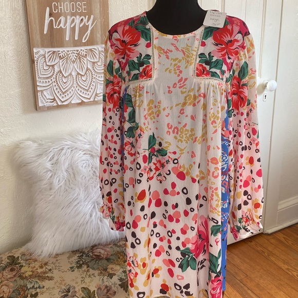 Evelyn Blue pop art dress size L long sleeves new never worn! Fun & colorful - Picture 15 of 16